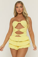 Yellow Knot Detail Bodysuit & Tiered Mini Skort Co-ord Set - Abigail