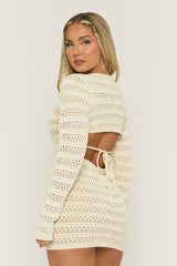 Cream Crochet Long Sleeve Mini Dress - Odessie