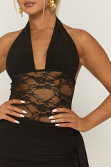 Black Lace Insert Tie Side Mini Dress - Cannes