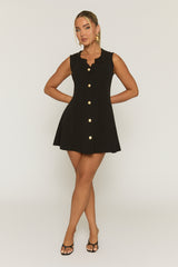 Black Tailored Gold Button Detail Mini Dress - Bari