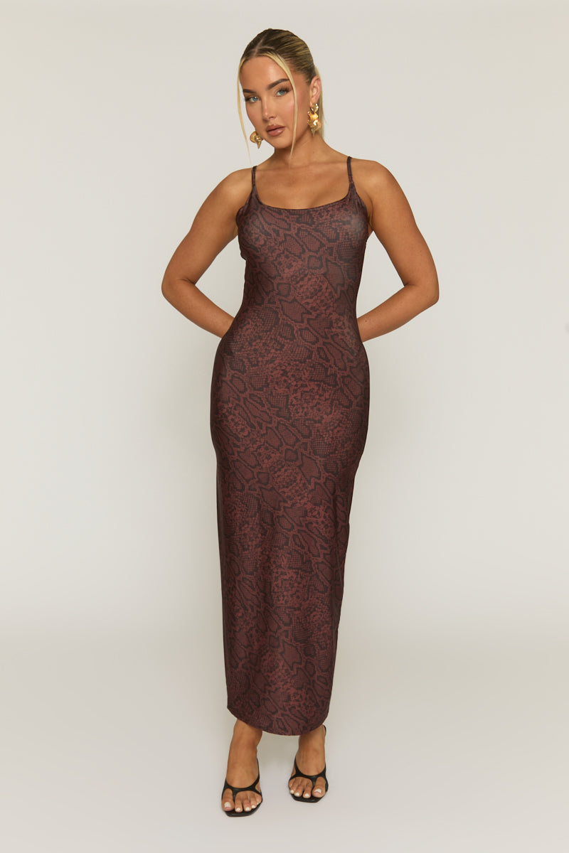 Chocolate Snake Print Strappy Maxi Dress - Bordeaux