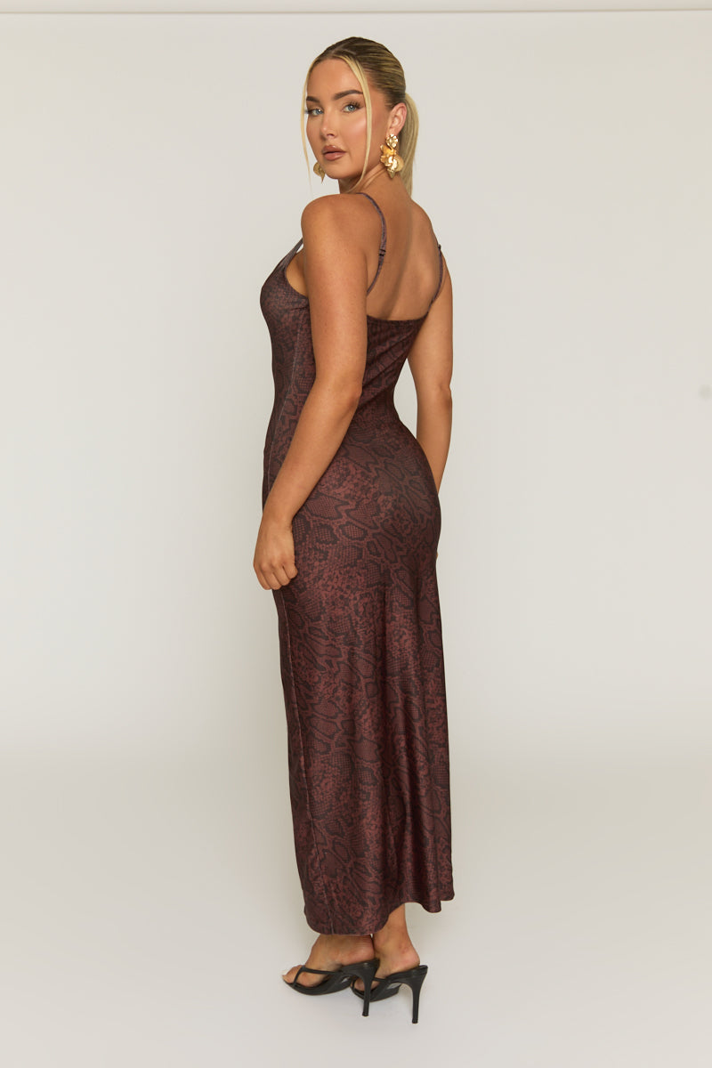 Chocolate Snake Print Strappy Maxi Dress - Bordeaux