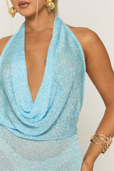 Blue Glitter Crochet Plunge Mini Dress - Roma