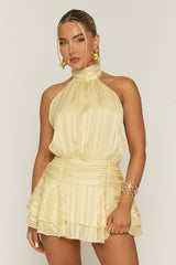 Yellow Halterneck Blouson Ruffle Mini Dress - Tuscany