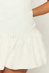 White Woven Square Neck Ruffle Hem Mini Dress - Colmar
