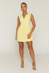 Yellow Tailored Gold Button Detail Mini Dress - Bari