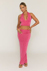 Pink Halterneck Top and Maxi Skirt Co-ord Set - Hoola