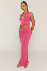 Pink Halterneck Top and Maxi Skirt Co-ord Set - Hoola