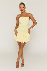 Butter Yellow Bandeau Puffball Hem Mini Dress - Belgium