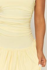 Butter Yellow Bandeau Puffball Hem Mini Dress - Belgium