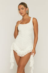 White Diamante Lace Ruffle Playsuit - Madrid