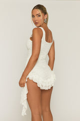 White Diamante Lace Ruffle Playsuit - Madrid