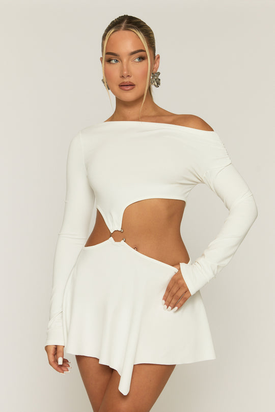White Cut Out Ring Detail Mini Dress - Santana