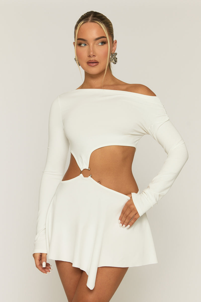White Cut Out Ring Detail Mini Dress - Santana