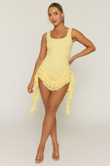 Yellow Diamante Lace Ruffle Playsuit - Madrid