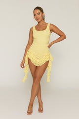 Yellow Diamante Lace Ruffle Playsuit - Madrid