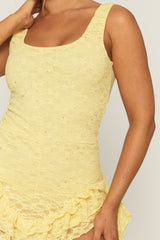 Yellow Diamante Lace Ruffle Playsuit - Madrid