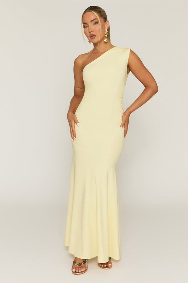 Butter Yellow One Shoulder Ruched Maxi Dress | Dresses