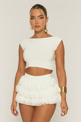White Mesh Ruffle Mini Skort - Denmark