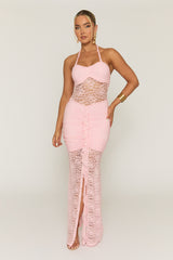 Pink Lace Ruffle Front Maxi Dress - Seol