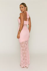 Pink Lace Ruffle Front Maxi Dress - Seol