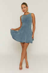 Acid Wash Blue Seam Detail Skater Dress - Puglia