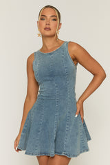 Acid Wash Blue Seam Detail Skater Dress - Puglia