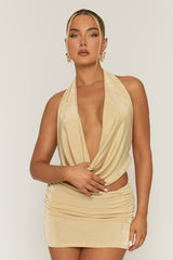 Champagne Plunge Halter Top and Mini Skirt Co-ord Set - Eden