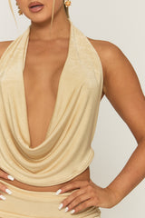 Champagne Plunge Halter Top and Mini Skirt Co-ord Set - Eden