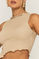 Beige Crinkle Asymmetric Top and Maxi Skirt Co-ord Set - Vegas