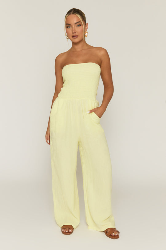 Yellow Crinkle Wide Leg Jumpsuit - Angeleena