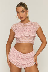 Pink Lace Frill Detail Crop Top & shorts Co-ord Set - Camalia