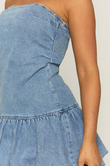 Acid Wash Blue Denim Puffball Mini Dress - Venice