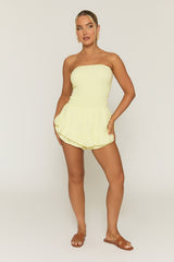 Butter Yellow Shirred Textured Ruffle Playsuit - Annie