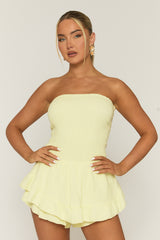 Butter Yellow Shirred Textured Ruffle Playsuit - Annie