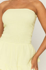 Butter Yellow Shirred Textured Ruffle Playsuit - Annie