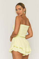 Butter Yellow Shirred Textured Ruffle Playsuit - Annie