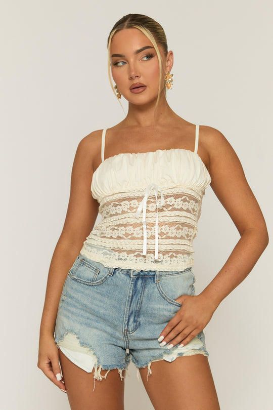 Cream Lace Gathered Bust Top - Zurich