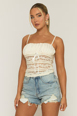 Cream Lace Gathered Bust Top - Zurich