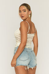 Cream Lace Gathered Bust Top - Zurich
