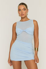 Blue Twist Front Mini Dress - Lizzy