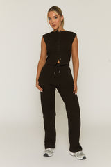 Black Button Front Top and Wide Leg Trouser Co-ord Set - Estonia