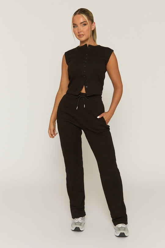 Black Button Front Top and Wide Leg Trouser Co-ord Set - Estonia
