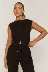 Black Button Front Top and Wide Leg Trouser Co-ord Set - Estonia