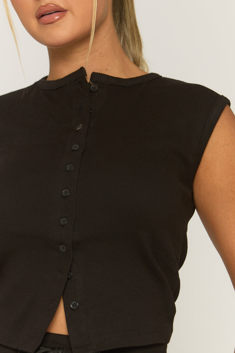 Black Button Front Top and Wide Leg Trouser Co-ord Set - Estonia