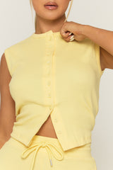 Butter Yellow Button Front Top and Wide Leg Trouser Co-ord Set - Estonia