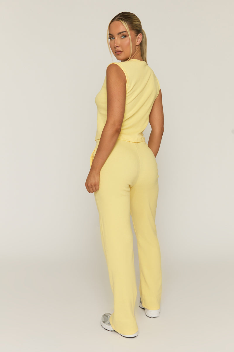 Butter Yellow Button Front Top and Wide Leg Trouser Co-ord Set - Estonia