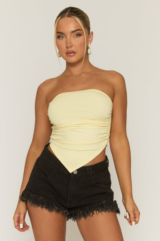 Butter Yellow Bandeau Pointed Hem Top - Croatia