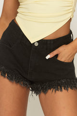 Black Extreme Fray Hem Denim Shorts - Kolbie