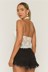 White Semi Sheer Halter Neck Lace Top - London